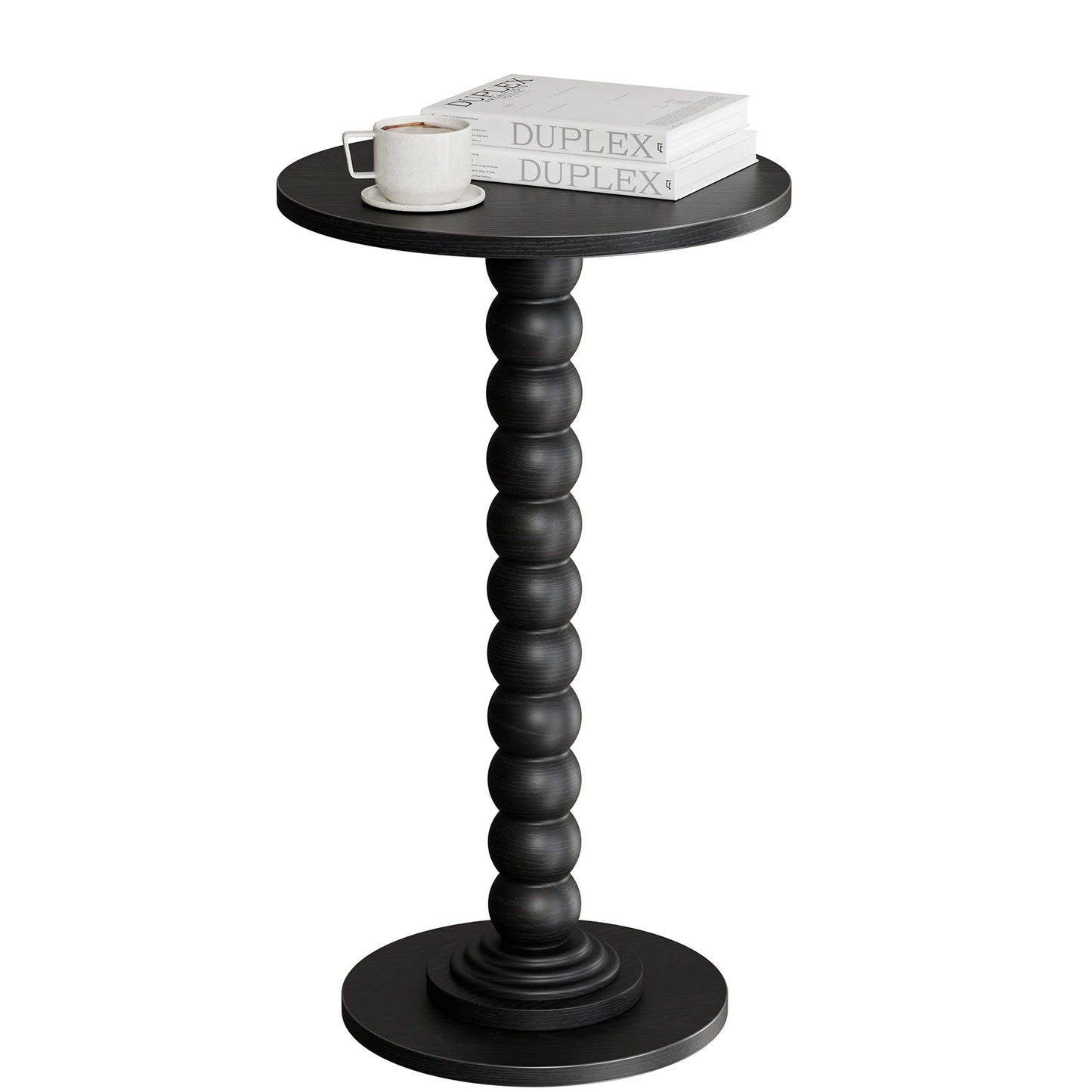 JHK Round Side Table With Wood Base And Storage Shelf
