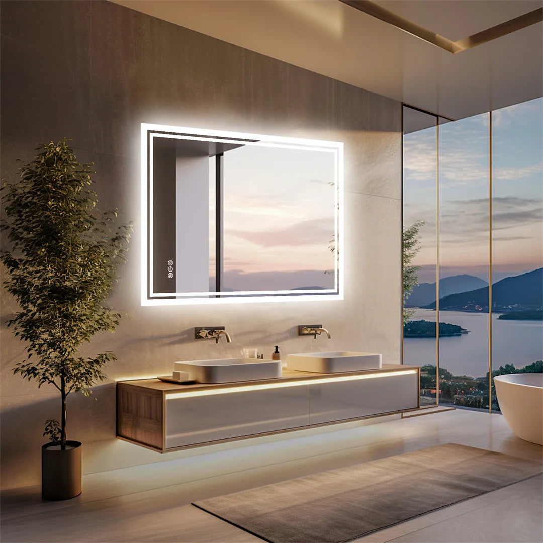 Luvodi Frameless LED Backlight Bathroom Mirror With Defog Touch Control