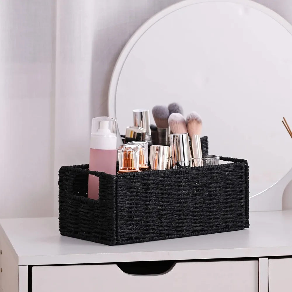 Foldable Paper Rope Wicker Storage Baskets Decorative Organizer