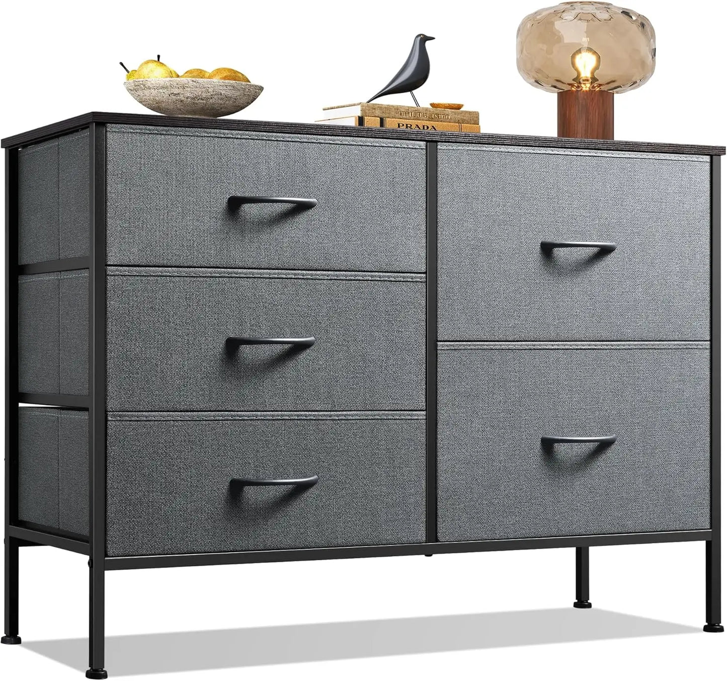 JHK Modern Fabric Storage Dresser With Five Metal Drawers
