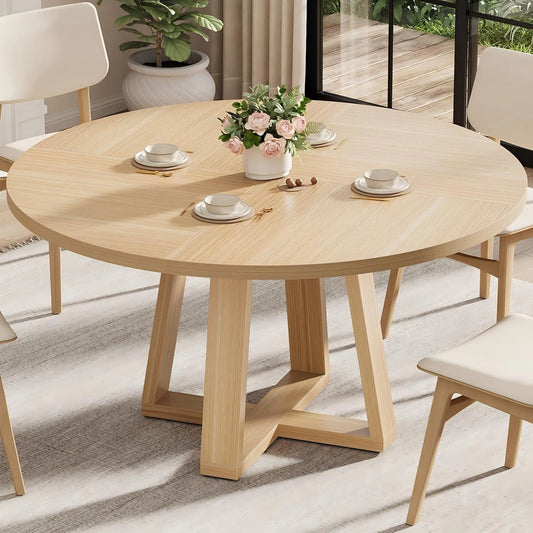 HiMISS Farmhouse Round Dining Table With Sturdy Cross Base