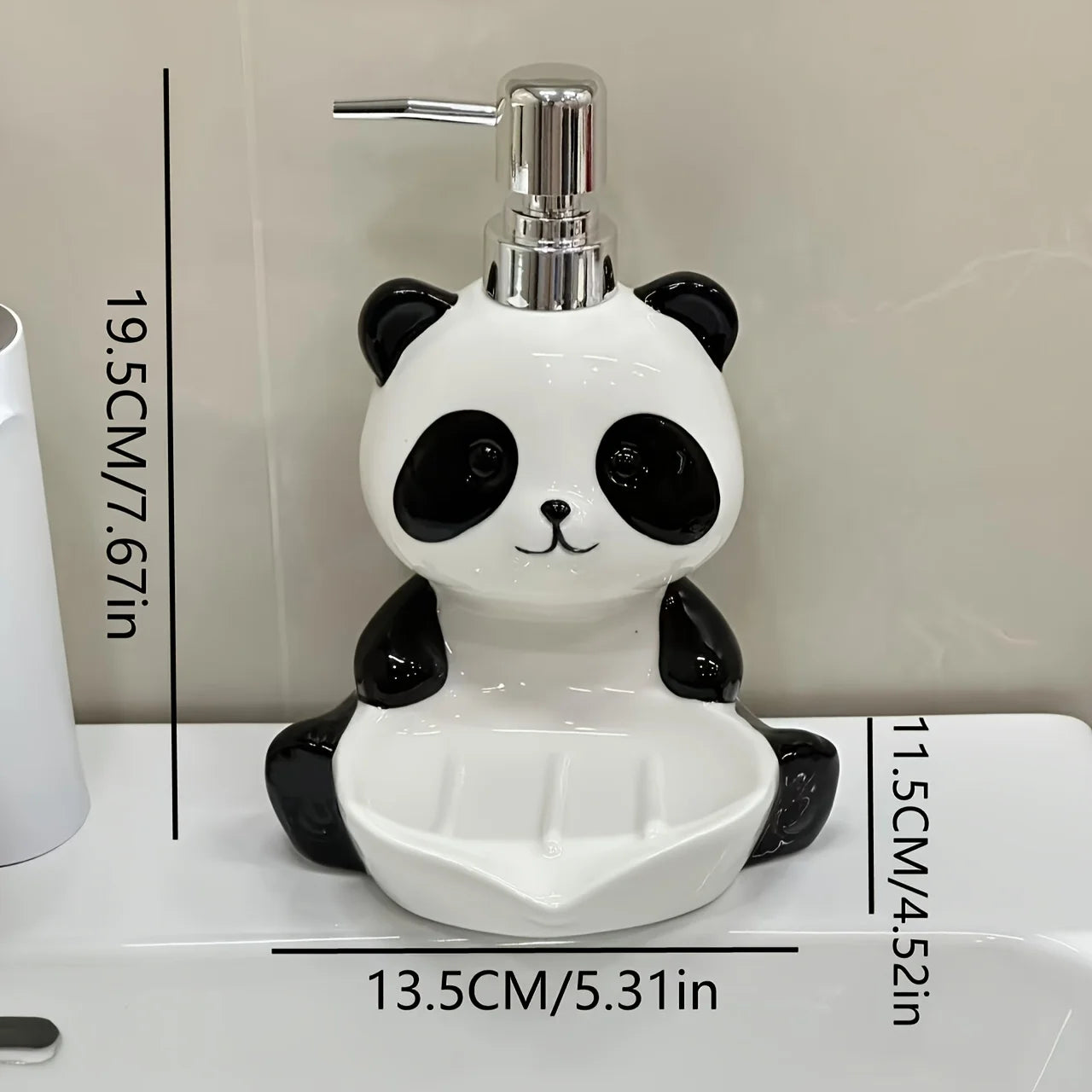 Ceramic Panda 2 In 1 Soap Dispenser Hand Sanitizer Tray