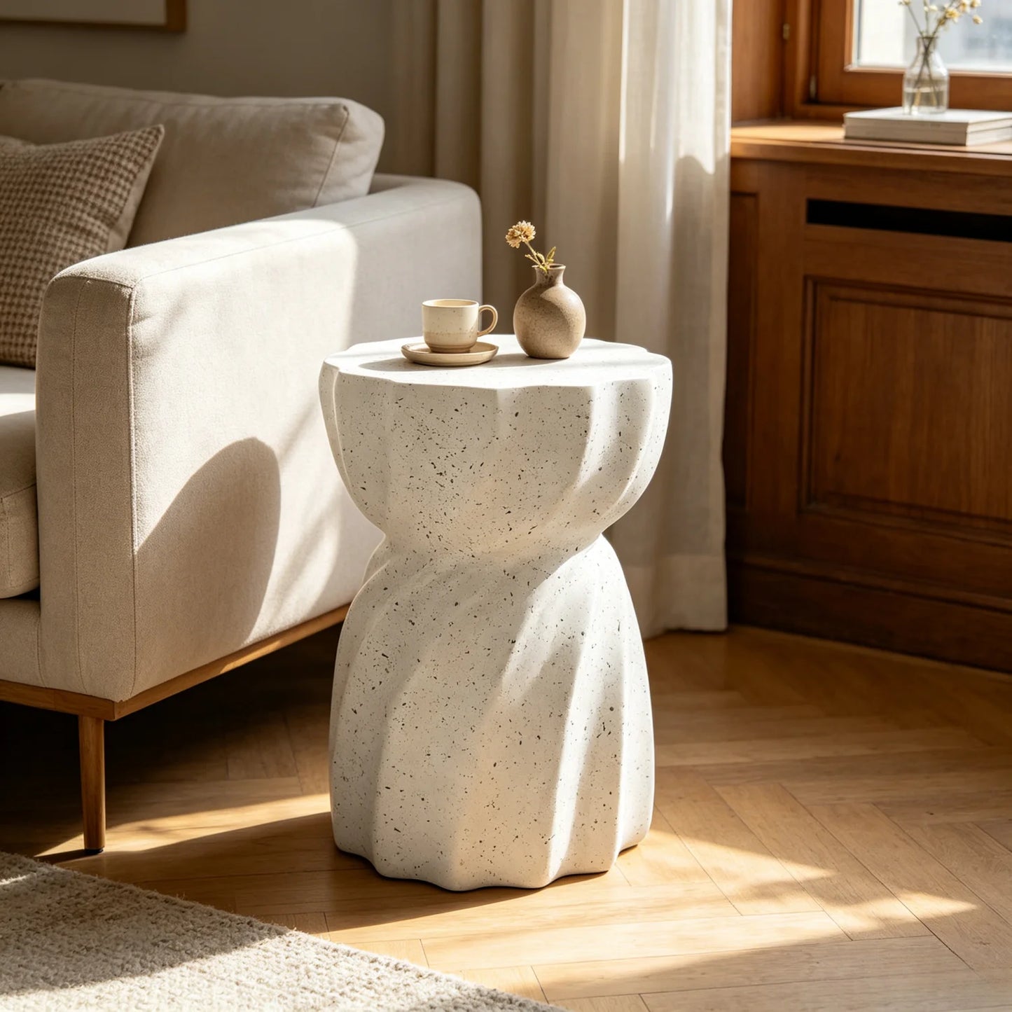Modern Concrete Hourglass Side Table For Patio And Home Office
