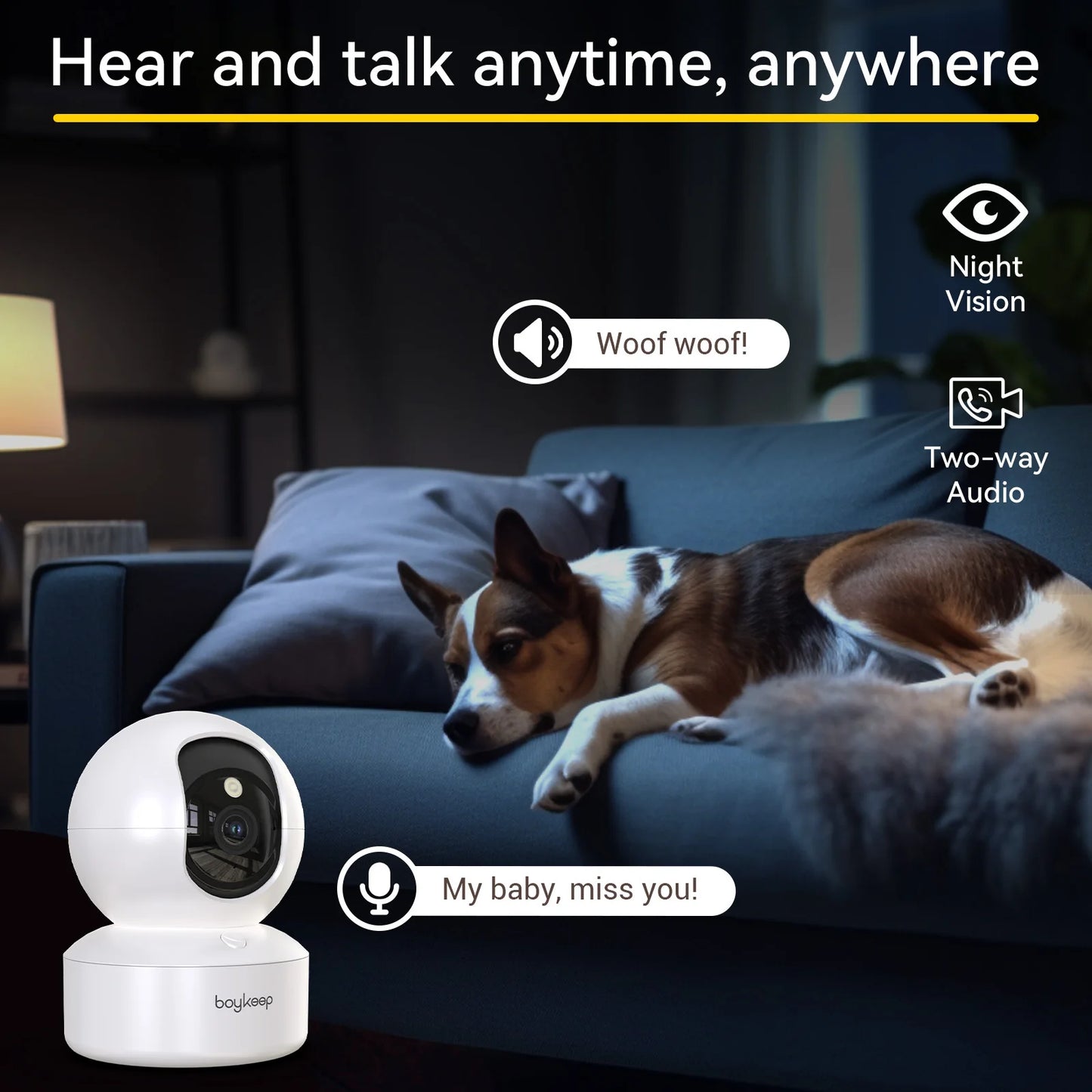 BoyKeep Smart Security Camera With Pan Tilt Night Vision