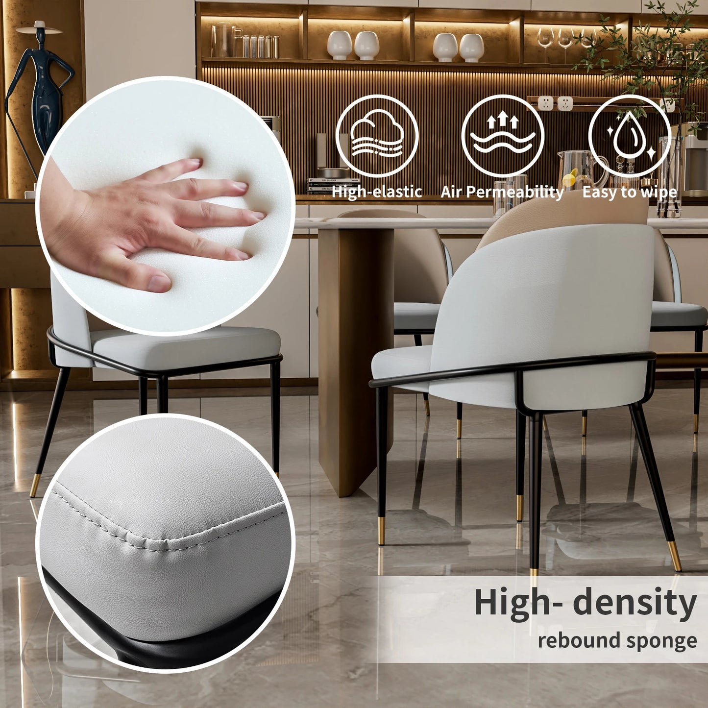 Modern Upholstered Dining Chairs With Microfiber Silicone Leather Metal Frame