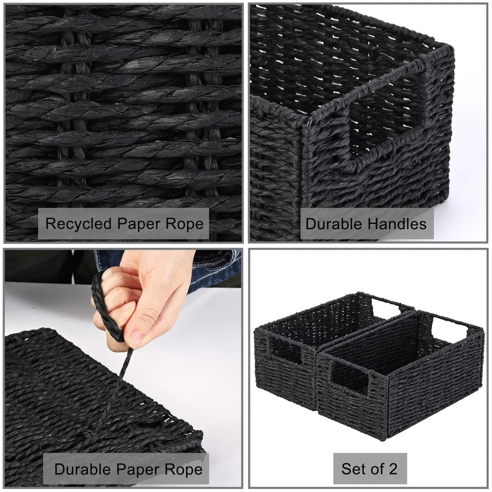 Foldable Paper Rope Wicker Storage Baskets Decorative Organizer