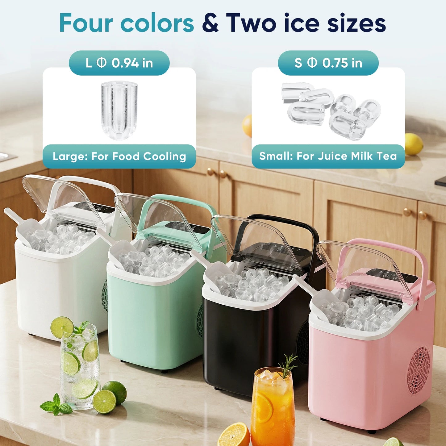 JHK Portable Countertop Ice Maker Machine For Quick Home Kitchen Use