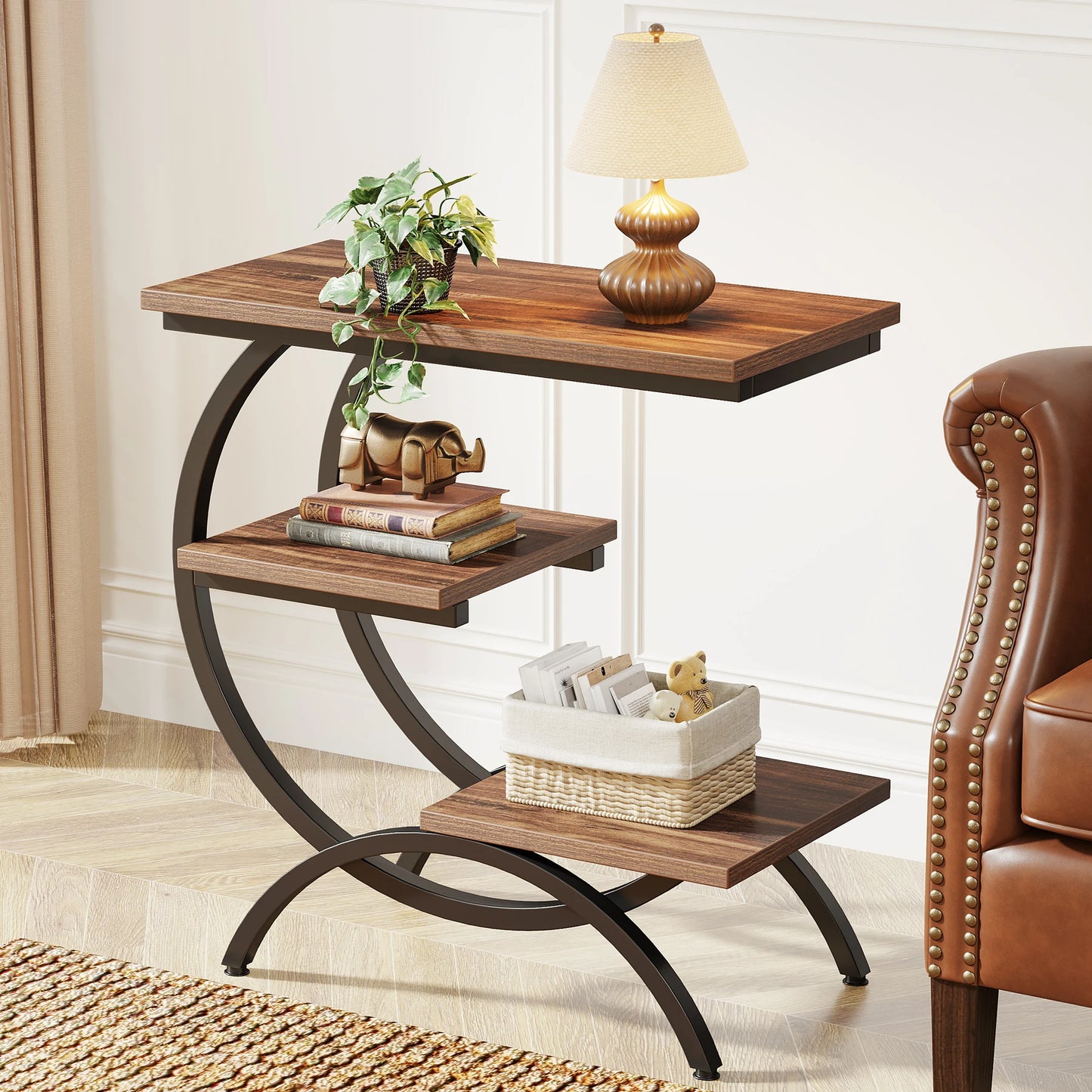 Tribesigns C-Shaped End Table for Living Room Metal Frame