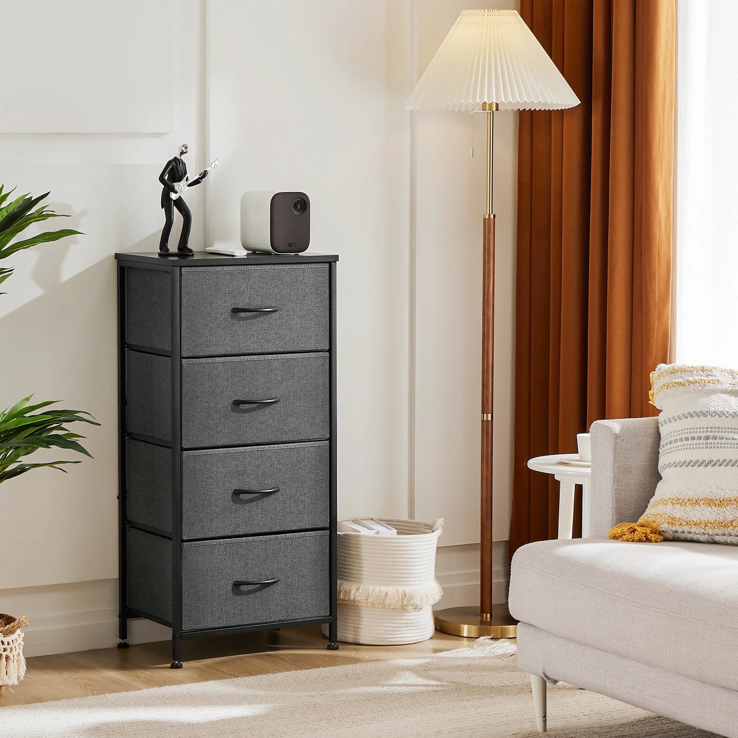 JHK 4 Fabric Drawer Dresser Steel Frame Nightstand Storage Cabinet