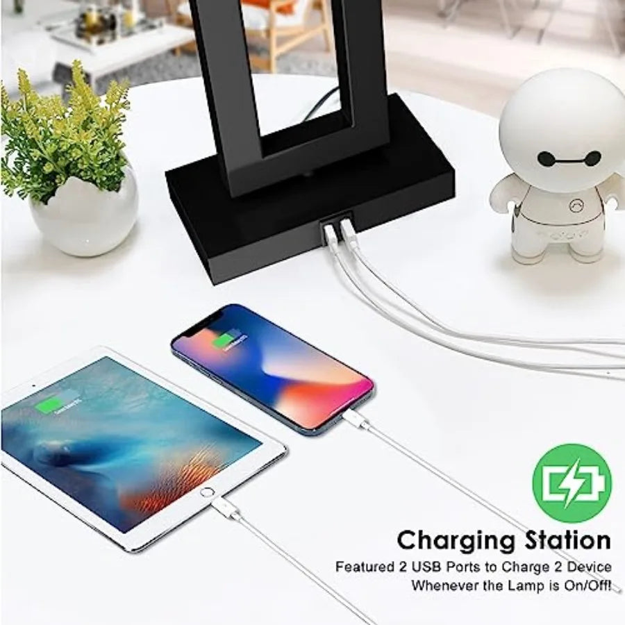 Touch Control Dimmable Table Lamp Set With Usb Charging Ports