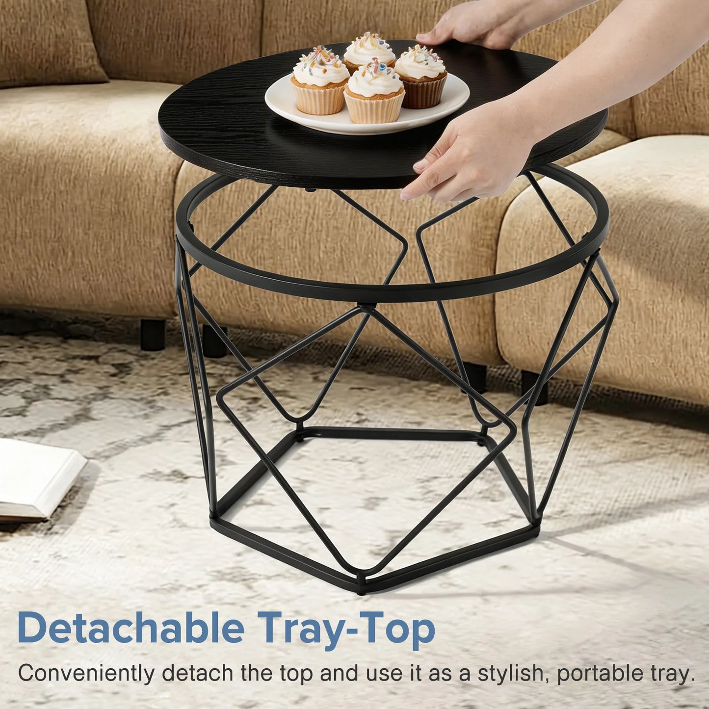 JHK Round Geometric Nested Coffee Table Set For Living Room