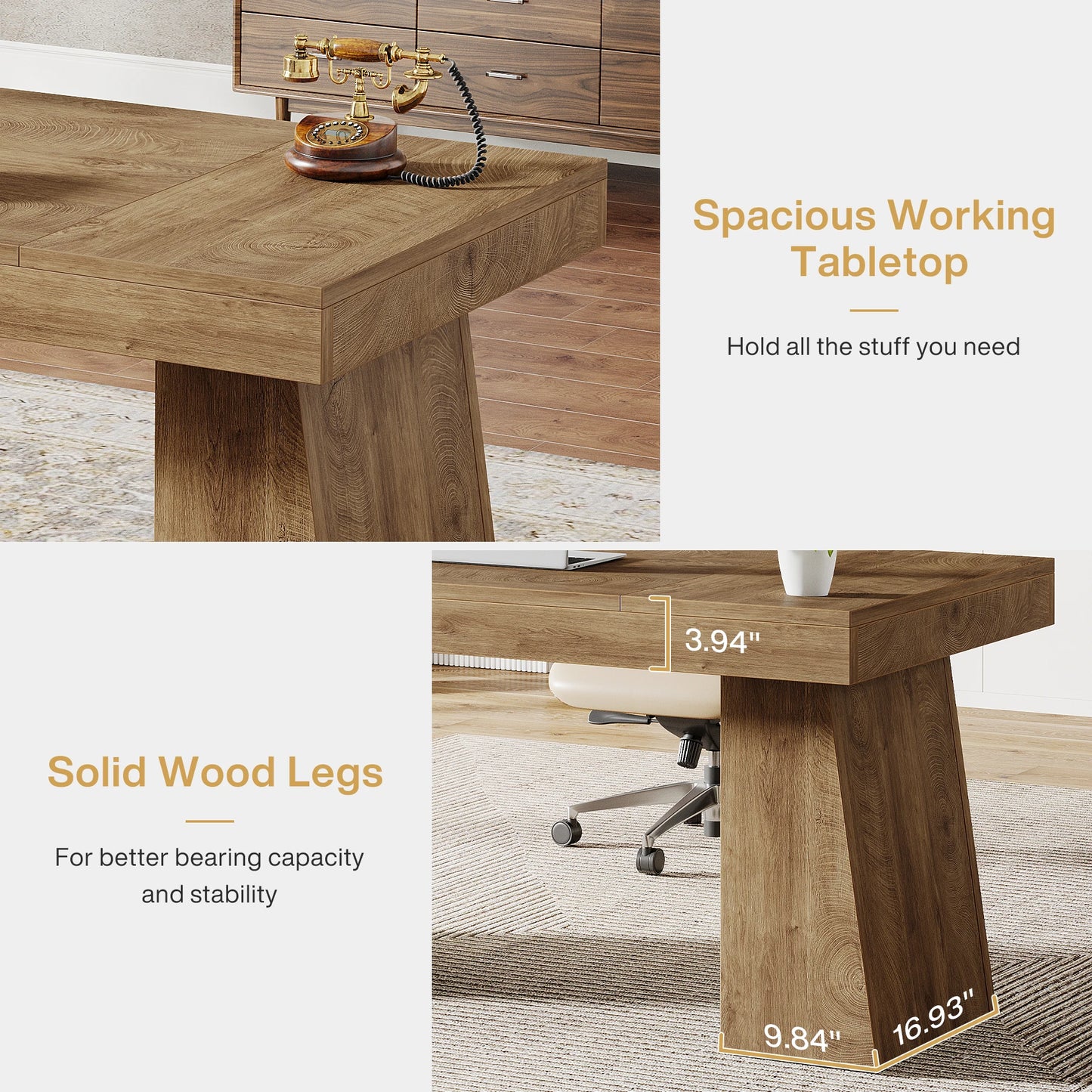 Tribesigns Wood Office Executive Desk With Double Pedestal