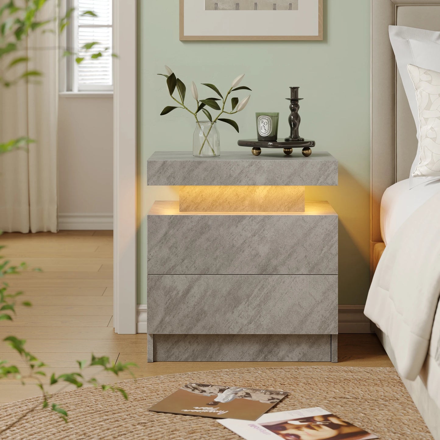 Cubehom LED Nightstand With Dual Drawers And RGB Lighting