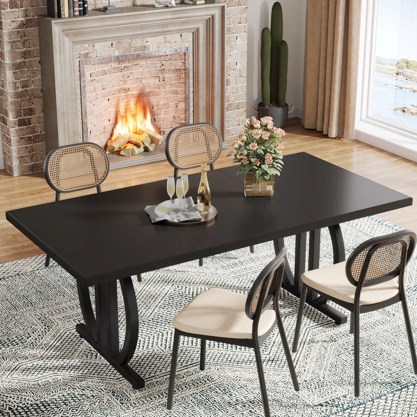 Tribesigns Modern Industrial Metal Frame Wooden Dining Table