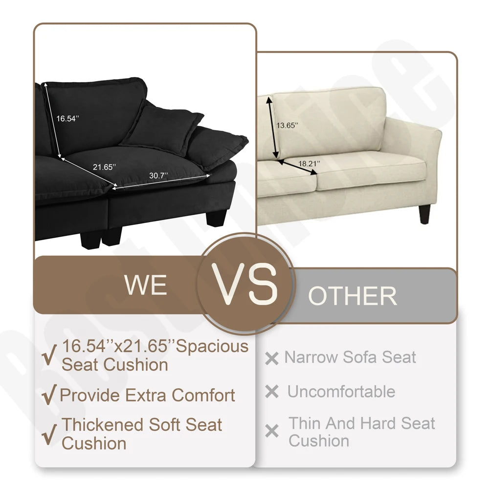 Modern Fabric Loveseat Couch With Deep Seating And Pillows