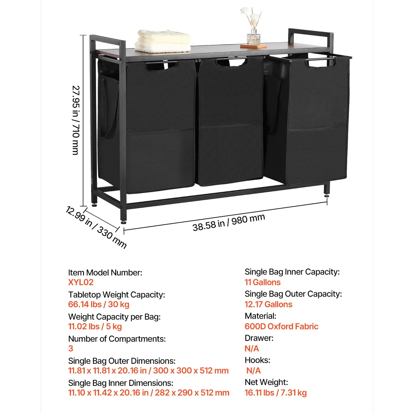 SucceBuy Dual Compartment Laundry Sorter Basket With Metal Frame