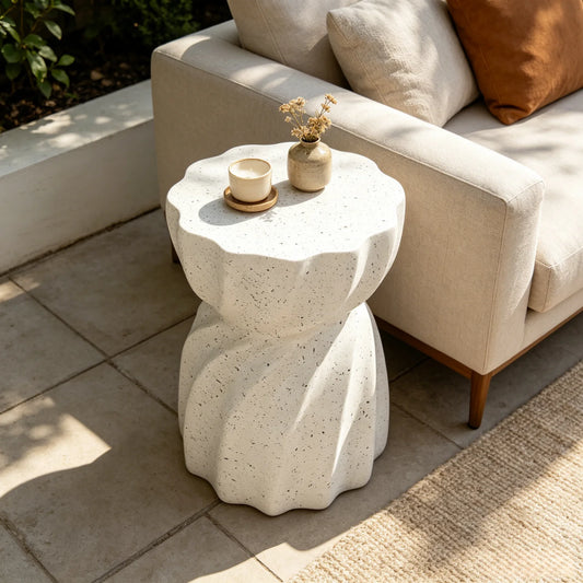 Modern Concrete Hourglass Side Table For Patio And Home Office