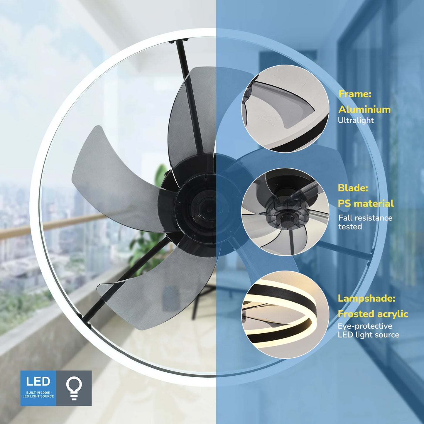 Orison Flush Mount Ceiling Fan With Remote Control LED Lighting