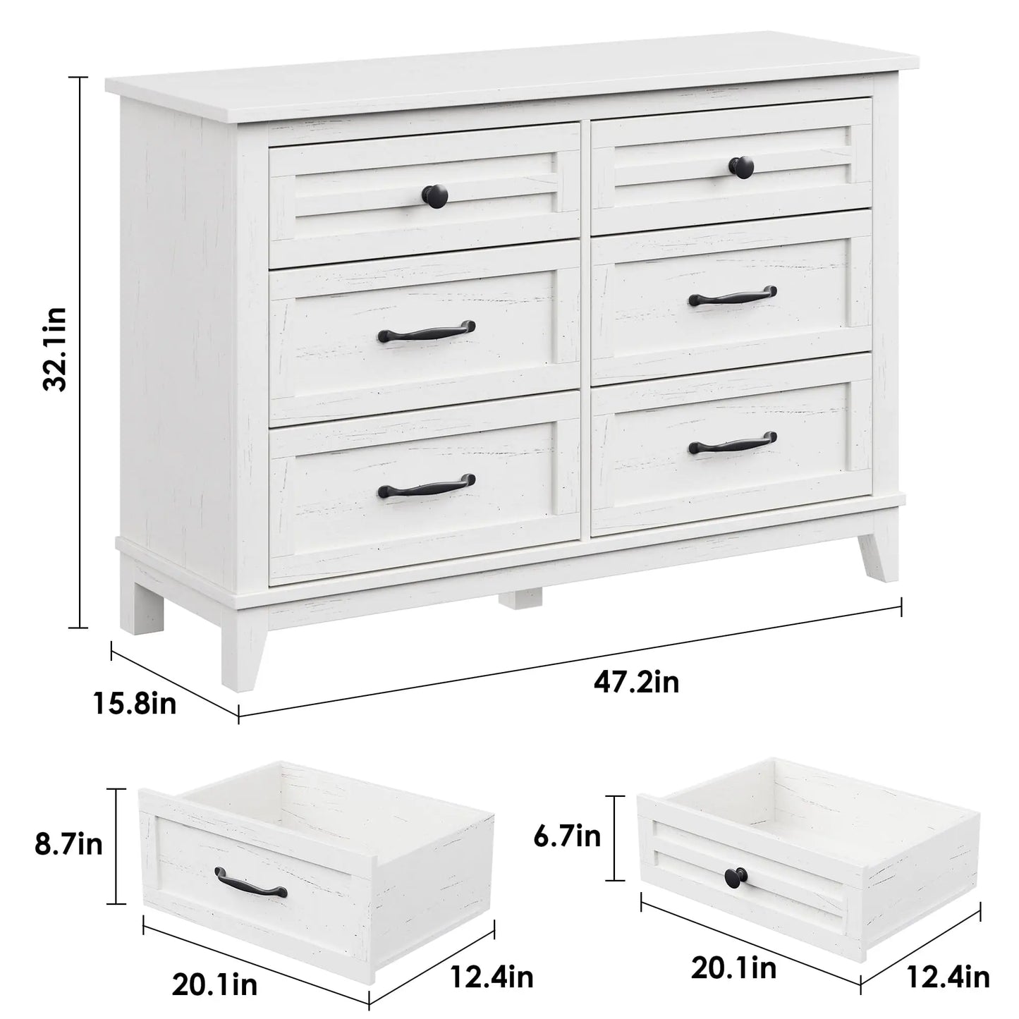 Six Drawer Freestanding Bedroom Dresser Wooden Storage Chest