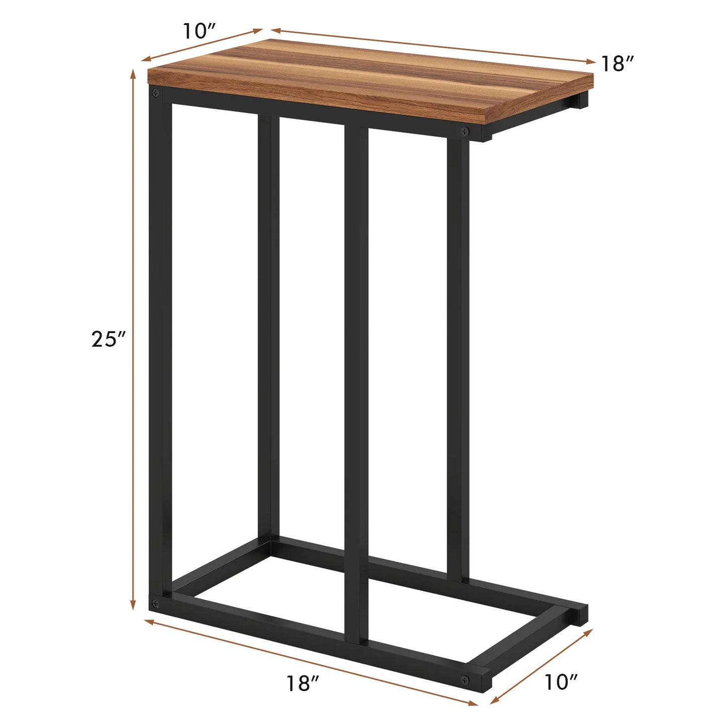 Homasis C Shaped Wooden End Table With Adjustable Pads