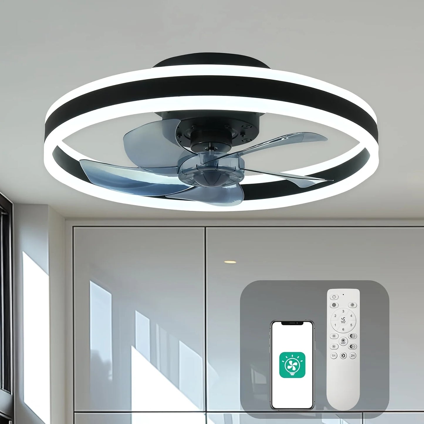 Orison Flush Mount Ceiling Fan With Remote Control LED Lighting