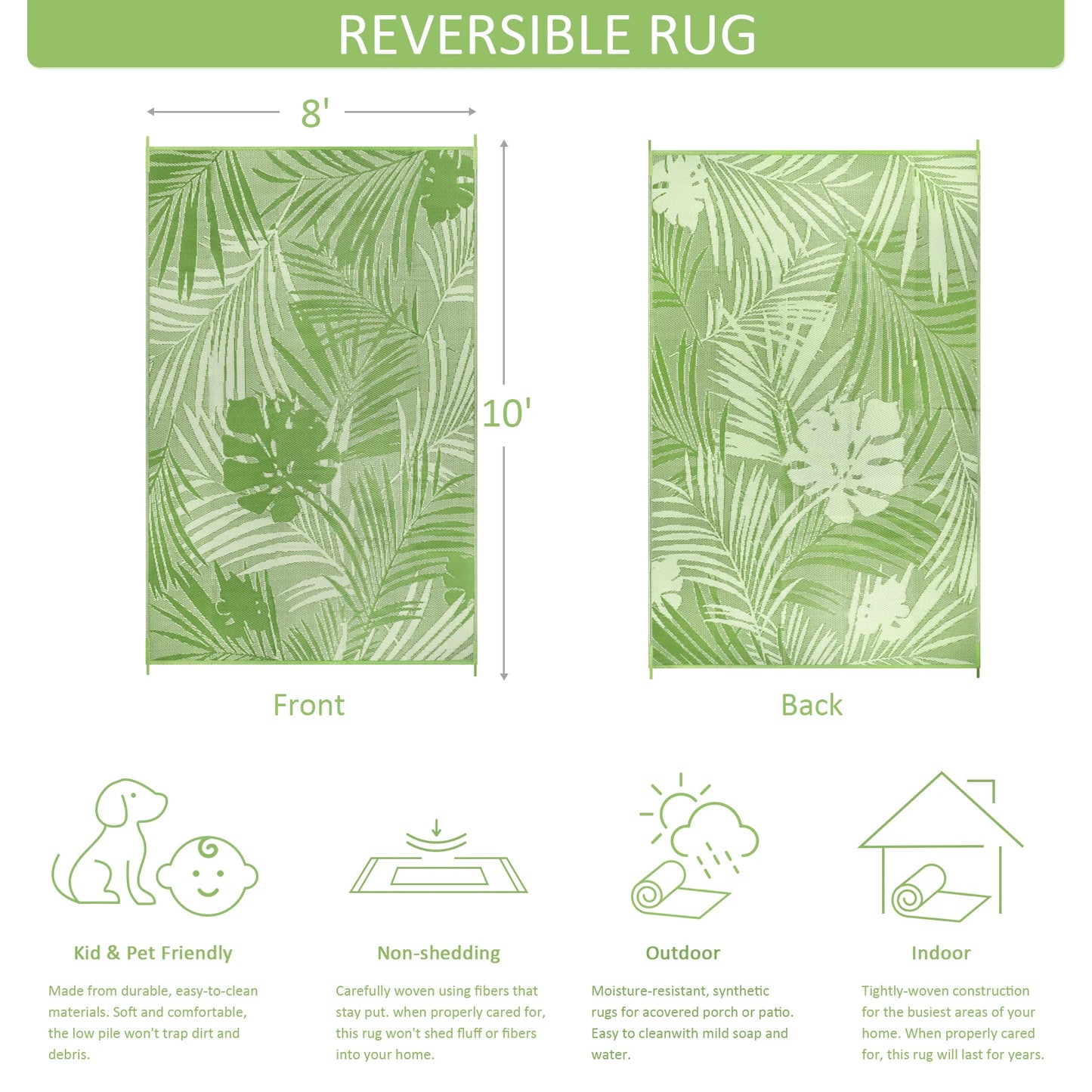 Leaves Pattern Recycled Plastic Straw Outdoor Rope Rug For Patio