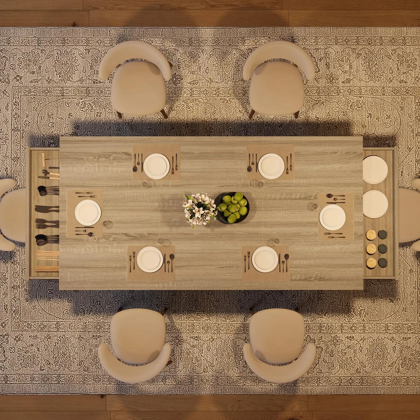 HobbyLane Wood Dining Table With Storage Drawers And Heavy Base