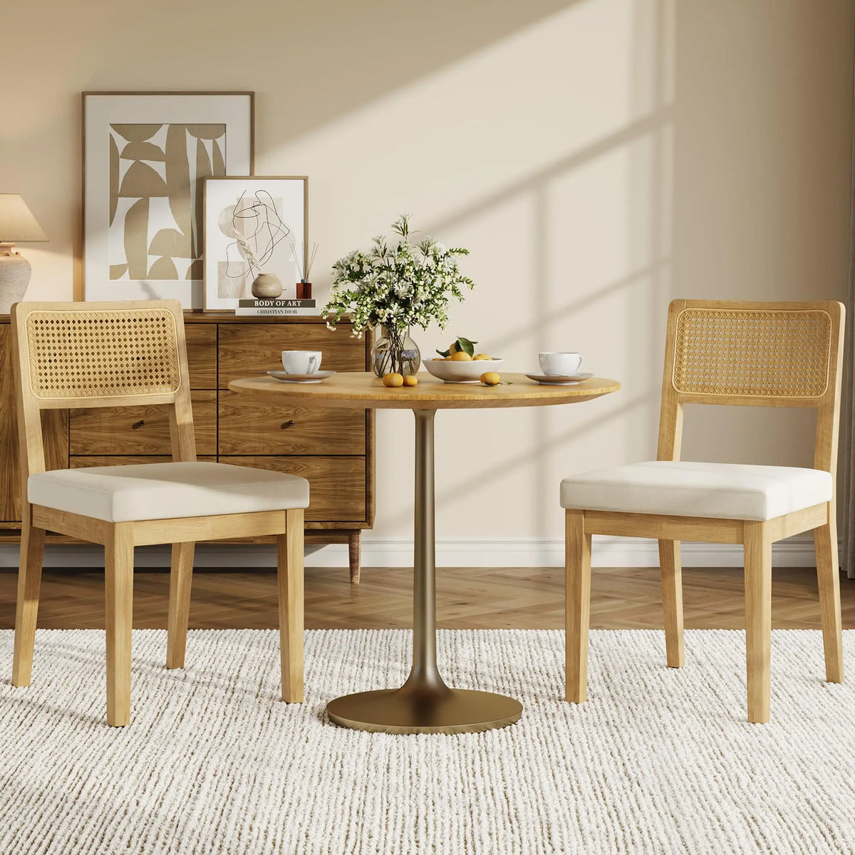 HiMISS French Country Rattan Dining Chairs With Upholstered Curved Backs