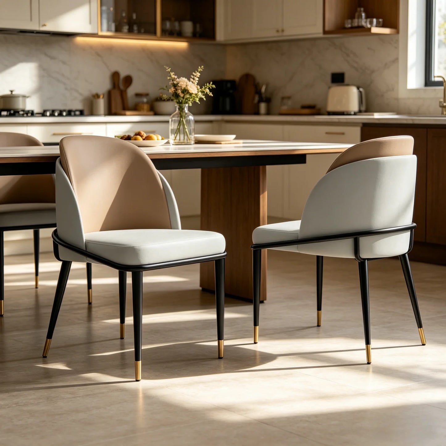 Modern Upholstered Dining Chairs With Microfiber Silicone Leather Metal Frame