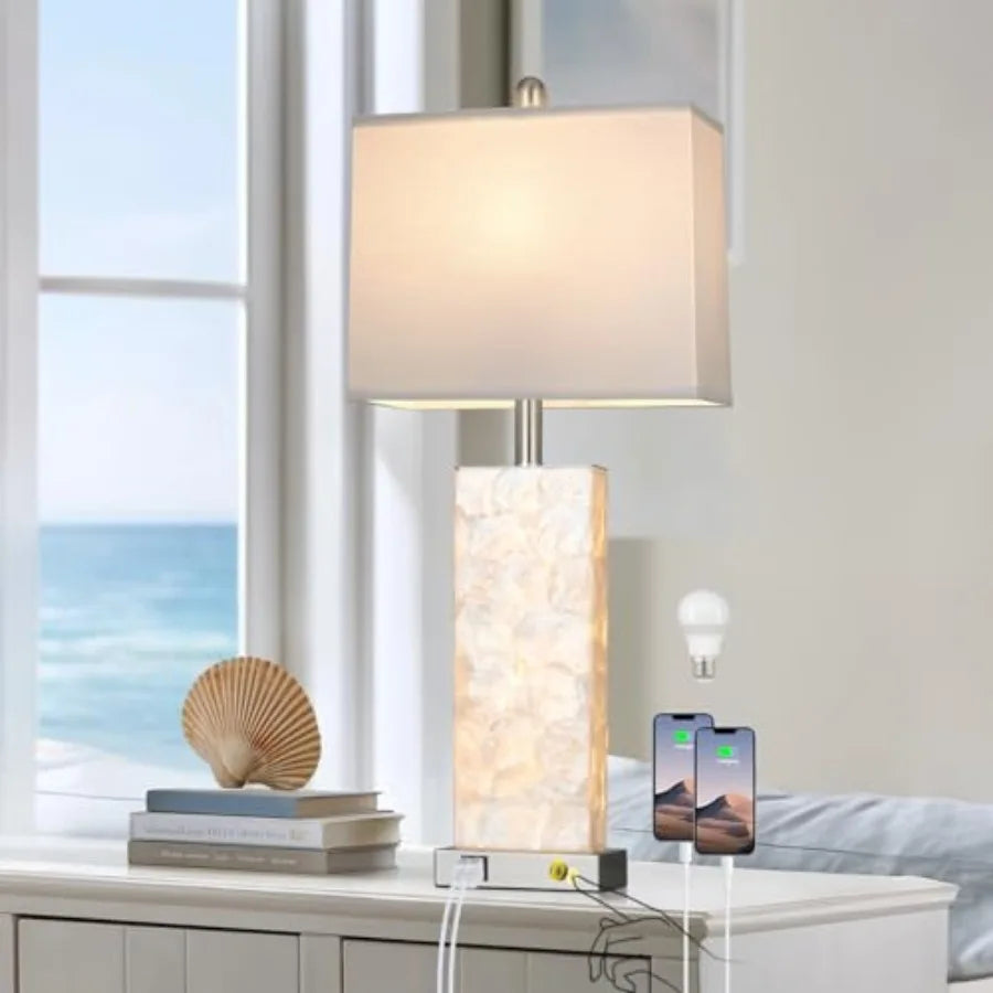 Solar Sea Shell Table Lamp With USB And Night Light