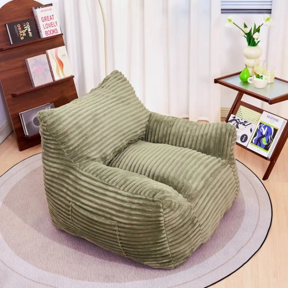 Corduroy Bean Bag Chair With Armrests Comfortable Foam Lounge Sofa