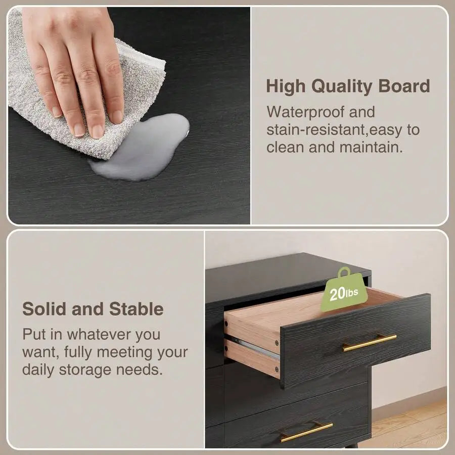 Wood 6 Drawer Dresser With Metal Frame Storage Cabinet