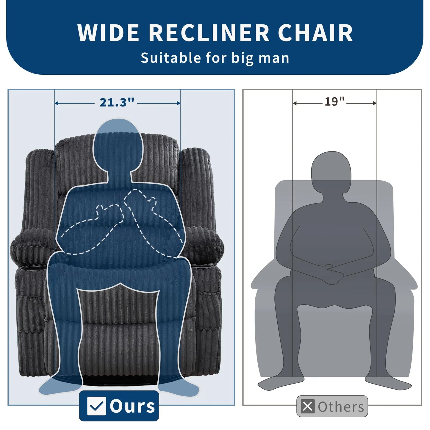 HiMISS 360 Swivel Rocking Recliner Chair With Deep Corduroy Seat