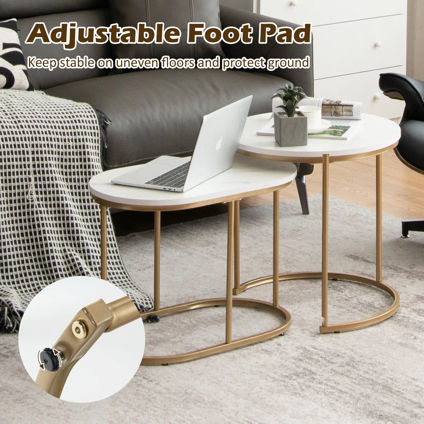 Homasis Modern Nesting Set of Two Marble Coffee Tables