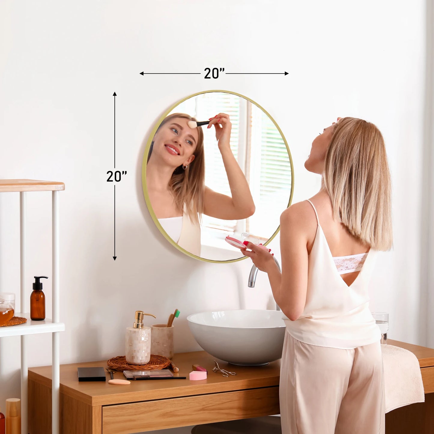 JHK Modern Round Vanity Mirror Metal Frame For Home Decor