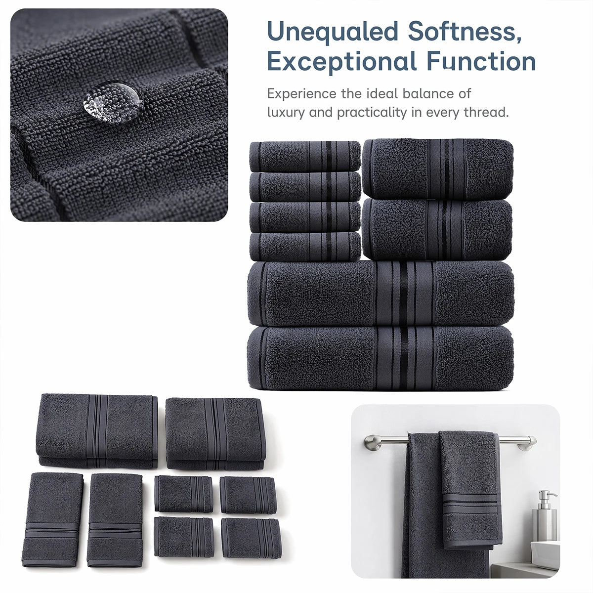 Luxury 8 Piece Ring Spun Cotton Towel Set For Bathroom