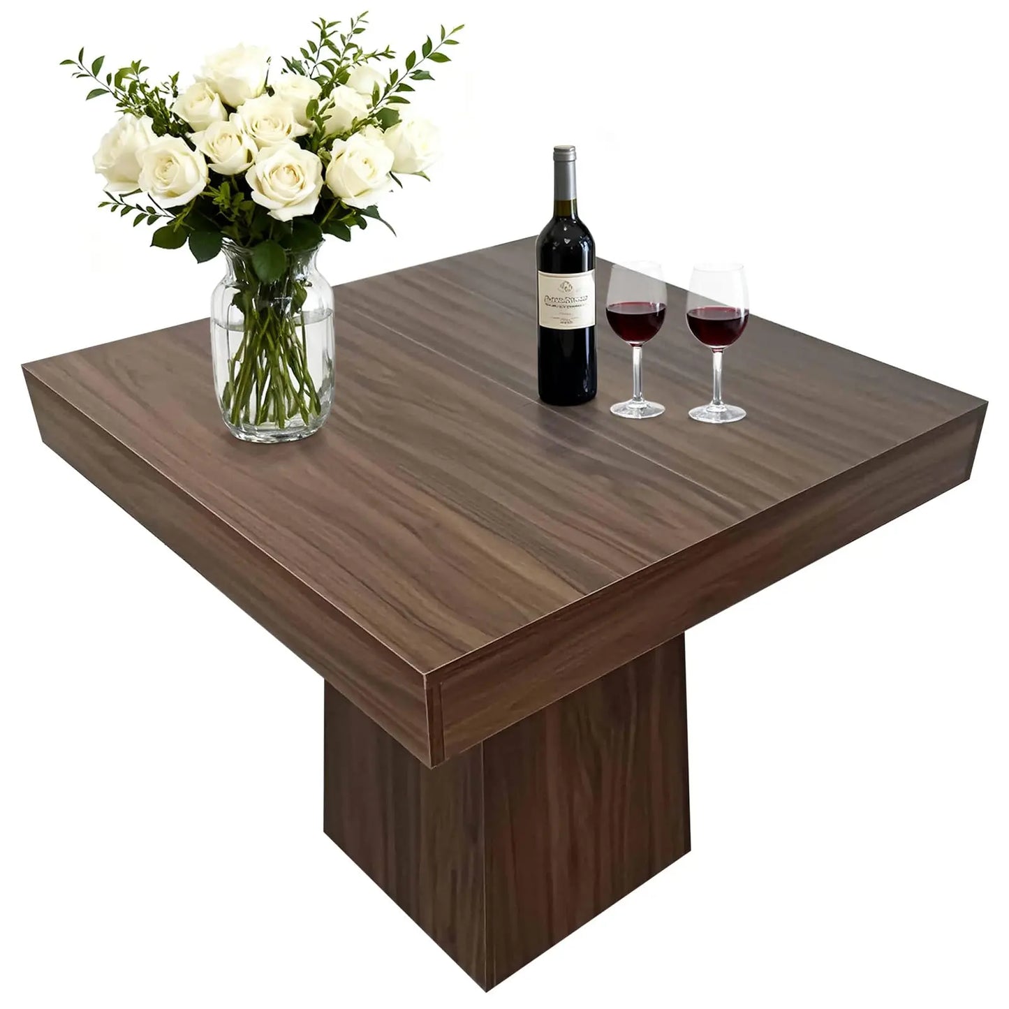HiMISS Farmhouse Wood Pedestal Square Kitchen Dining Table