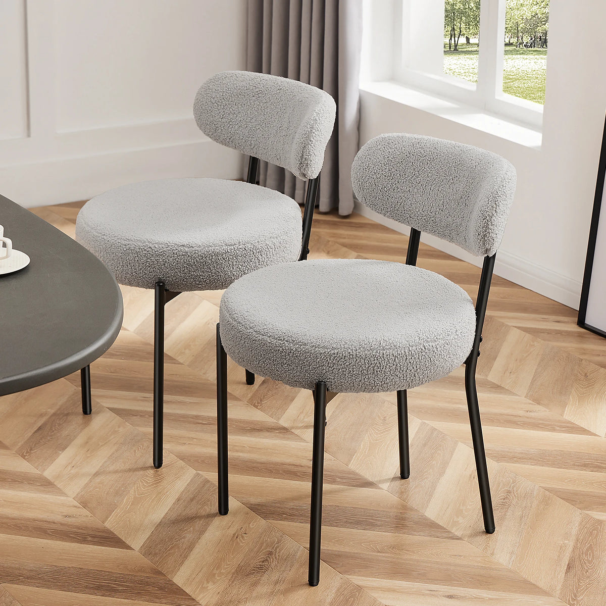 JHK Ergonomic Round Dining Chairs With Plush Fabric Curved Backrest