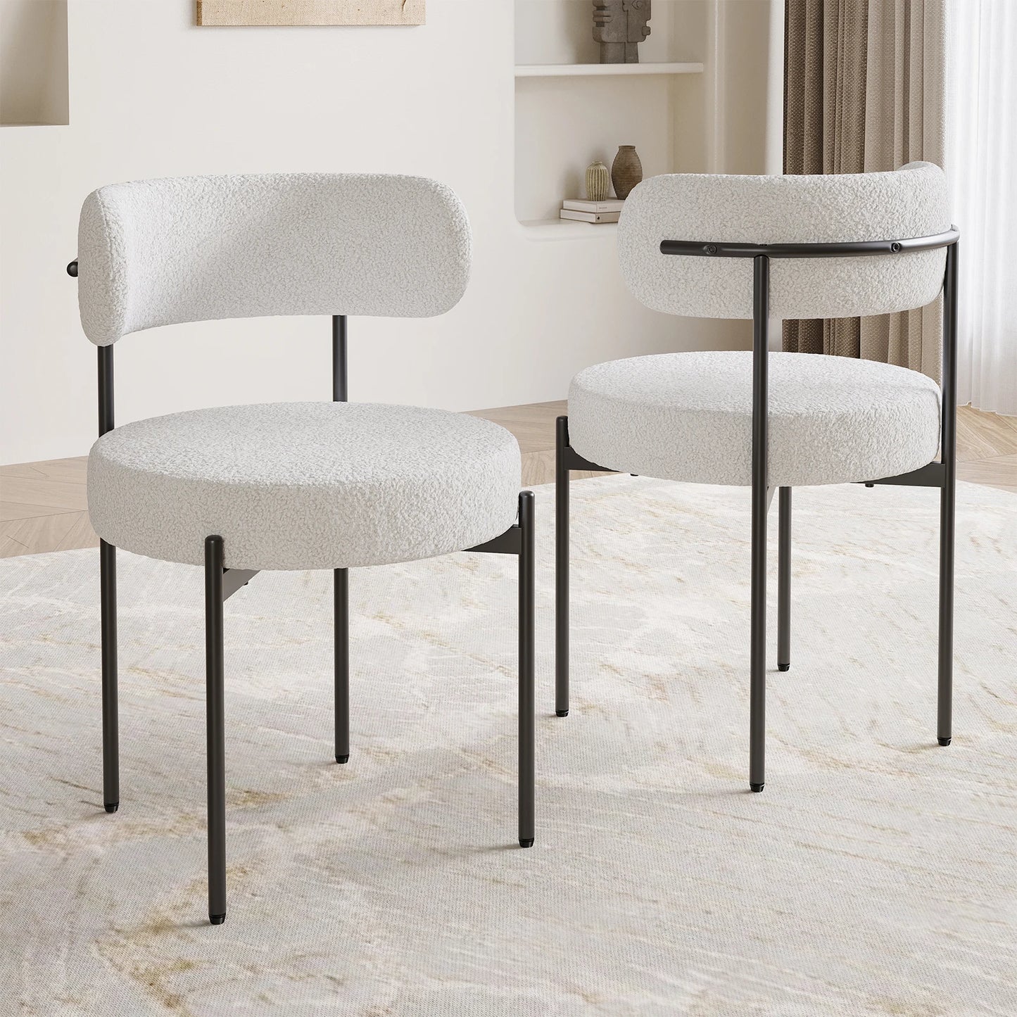 Farini Mid Century Modern Dining Chair With Curved Fabric Backrest