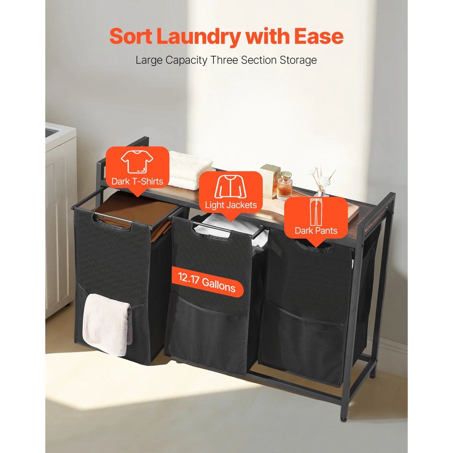 SucceBuy Dual Compartment Laundry Sorter Basket With Metal Frame