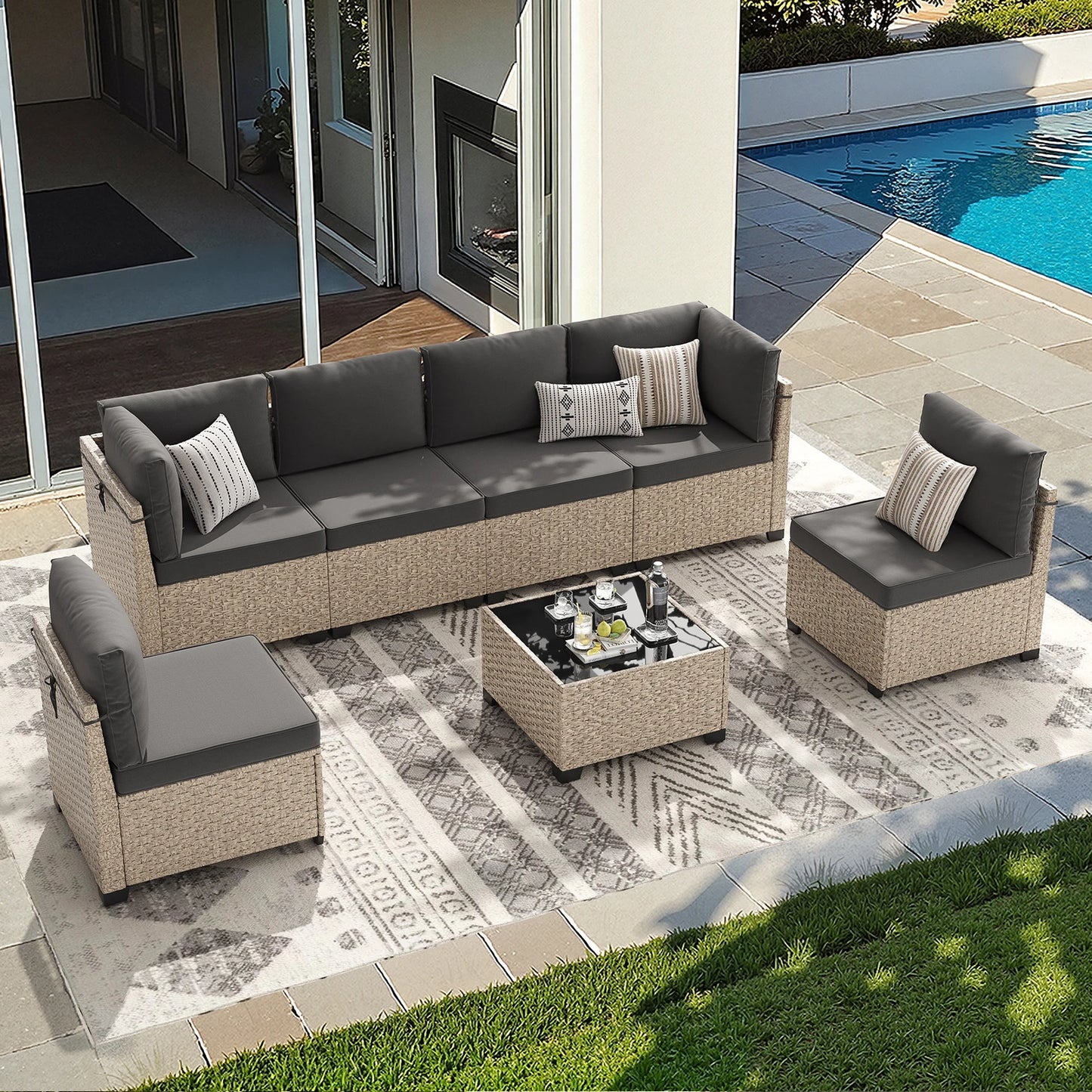 Soohow Outdoor Rattan Patio Furniture Set With Tempered Glass Table
