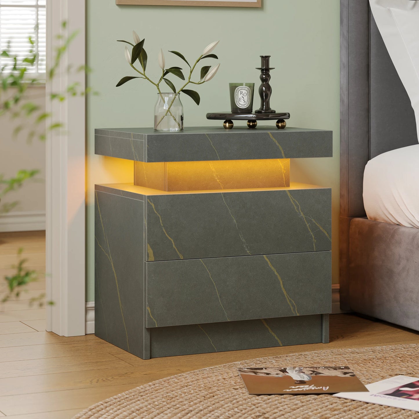 Cubehom LED Nightstand With Dual Drawers And RGB Lighting