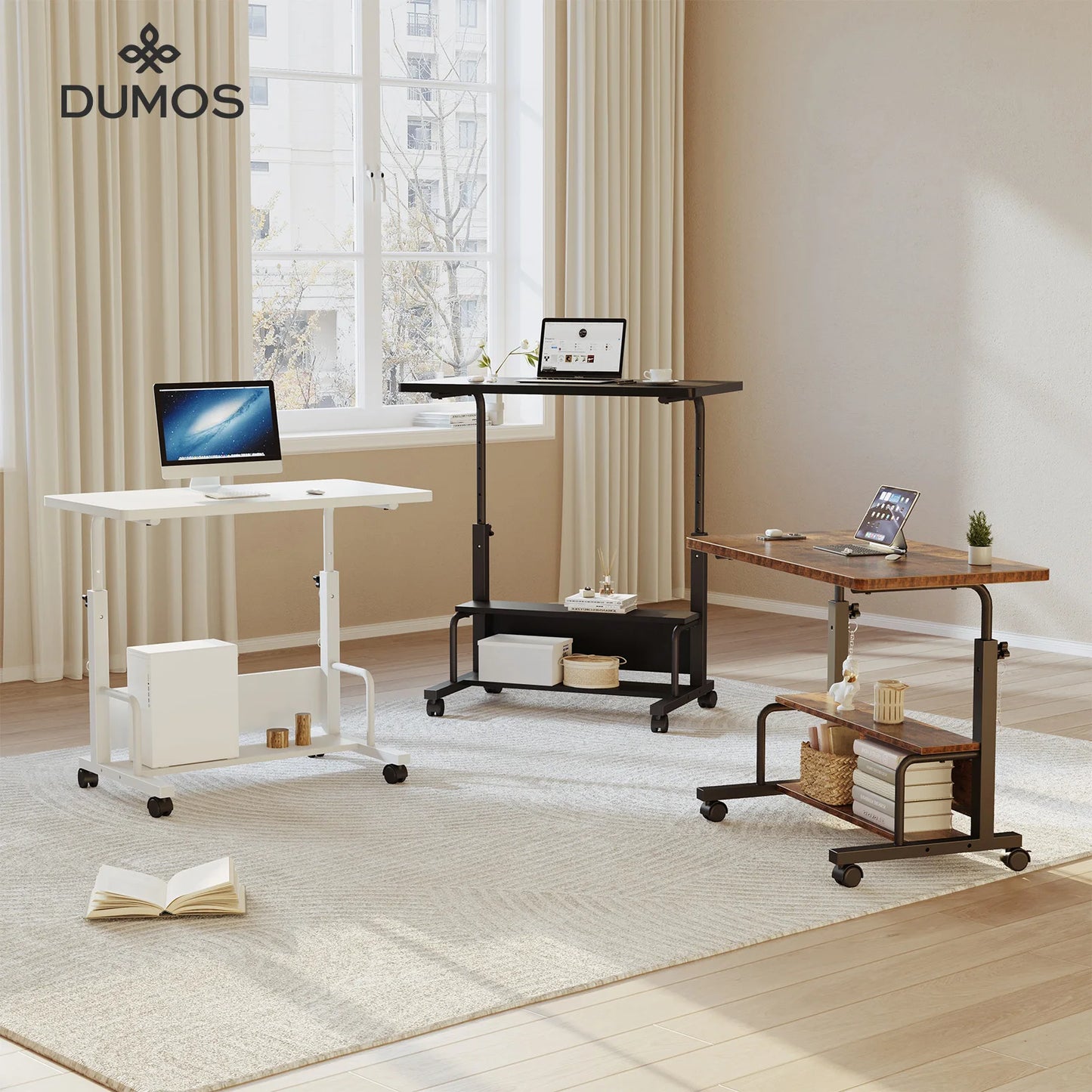 JHK Adjustable Height Mobile Standing Desk With Metal Frame
