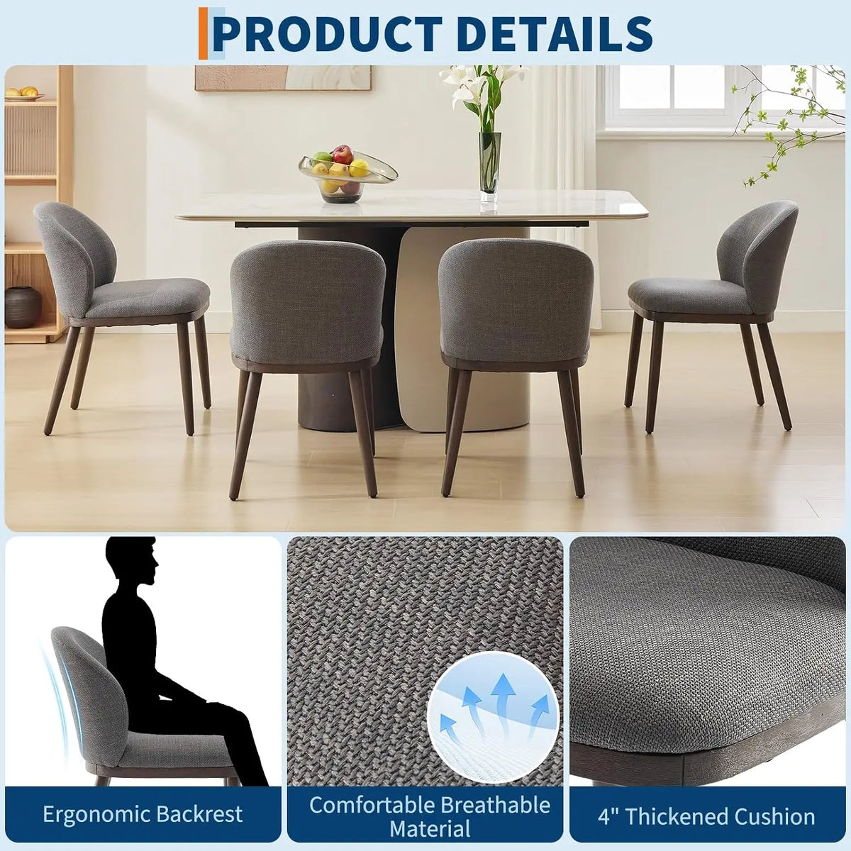 Garvee Set Of 2 Dining Chairs Ergonomic Upholstered Comfy Luxury Dining Chairs 265 Lbs Capacity for Dining Room, Kitchen, Restaurant ﻿