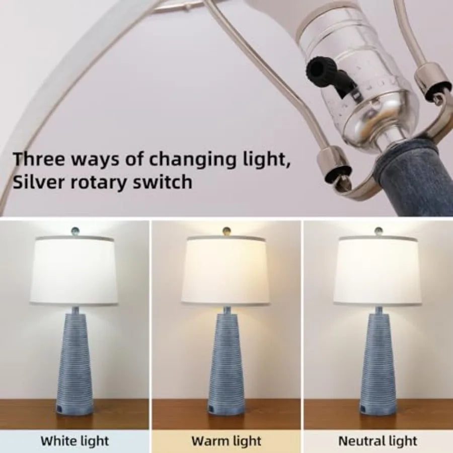 Solar Rustic Farmhouse Bedside Lamp Set Three Way Dimmable Light