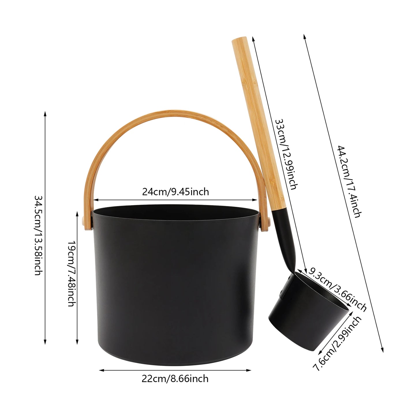 Premium Aluminum Sauna Bucket With Bamboo Wood Ladle Set