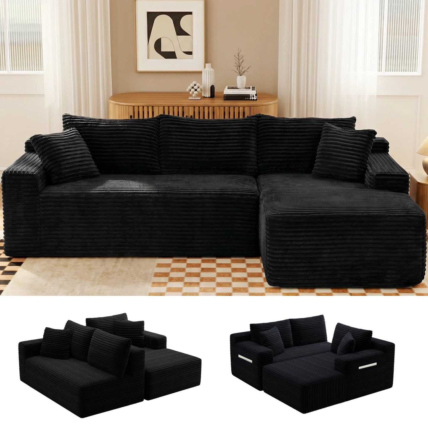 Cloud Modular Corduroy Sectional Sofa With L Shape Chaise