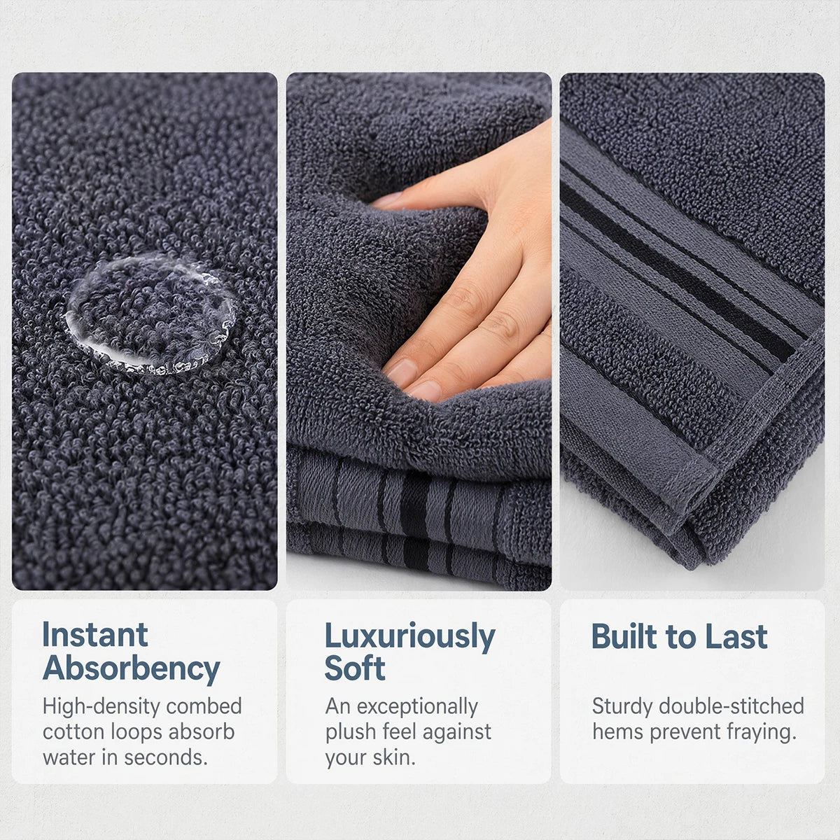 Luxury 8 Piece Ring Spun Cotton Towel Set For Bathroom