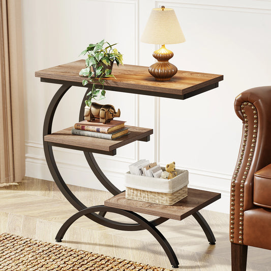Tribesigns C-Shaped End Table for Living Room Metal Frame