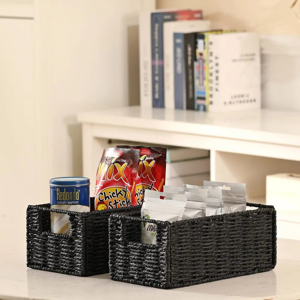 Foldable Paper Rope Wicker Storage Baskets Decorative Organizer